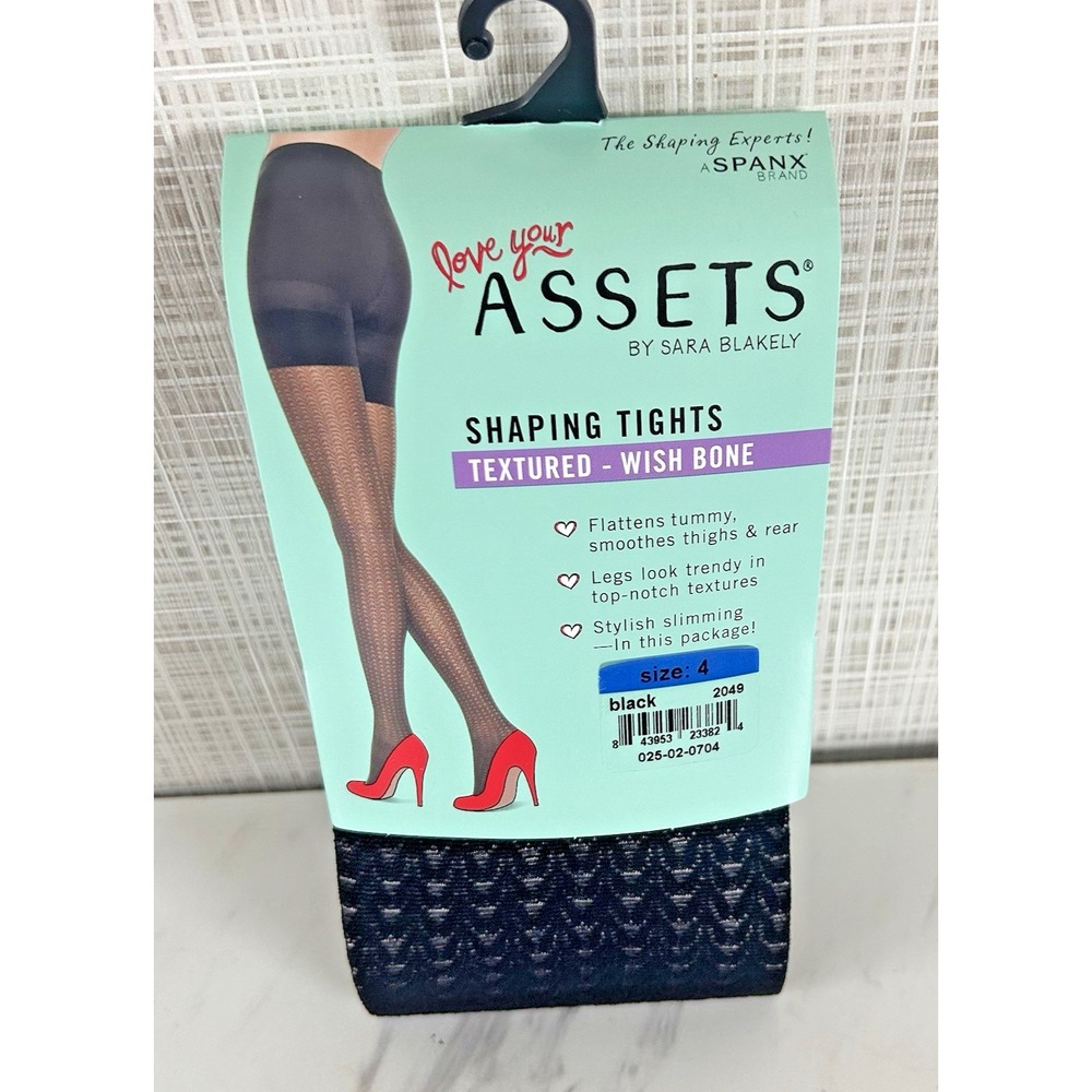 Spanx Shaping Tights Textured Wish Bone Black SPANX Love‎ Your Assets Sz 4 BxAA